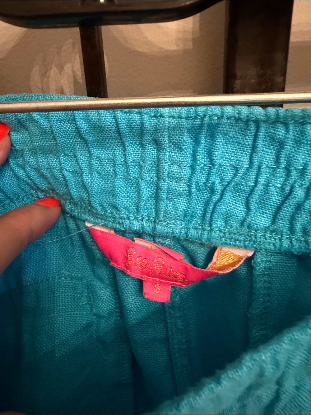 Lilly Pulitzer Turquoise Button-Down linen gingham Shirt and shorts set - Picture 3 of 7